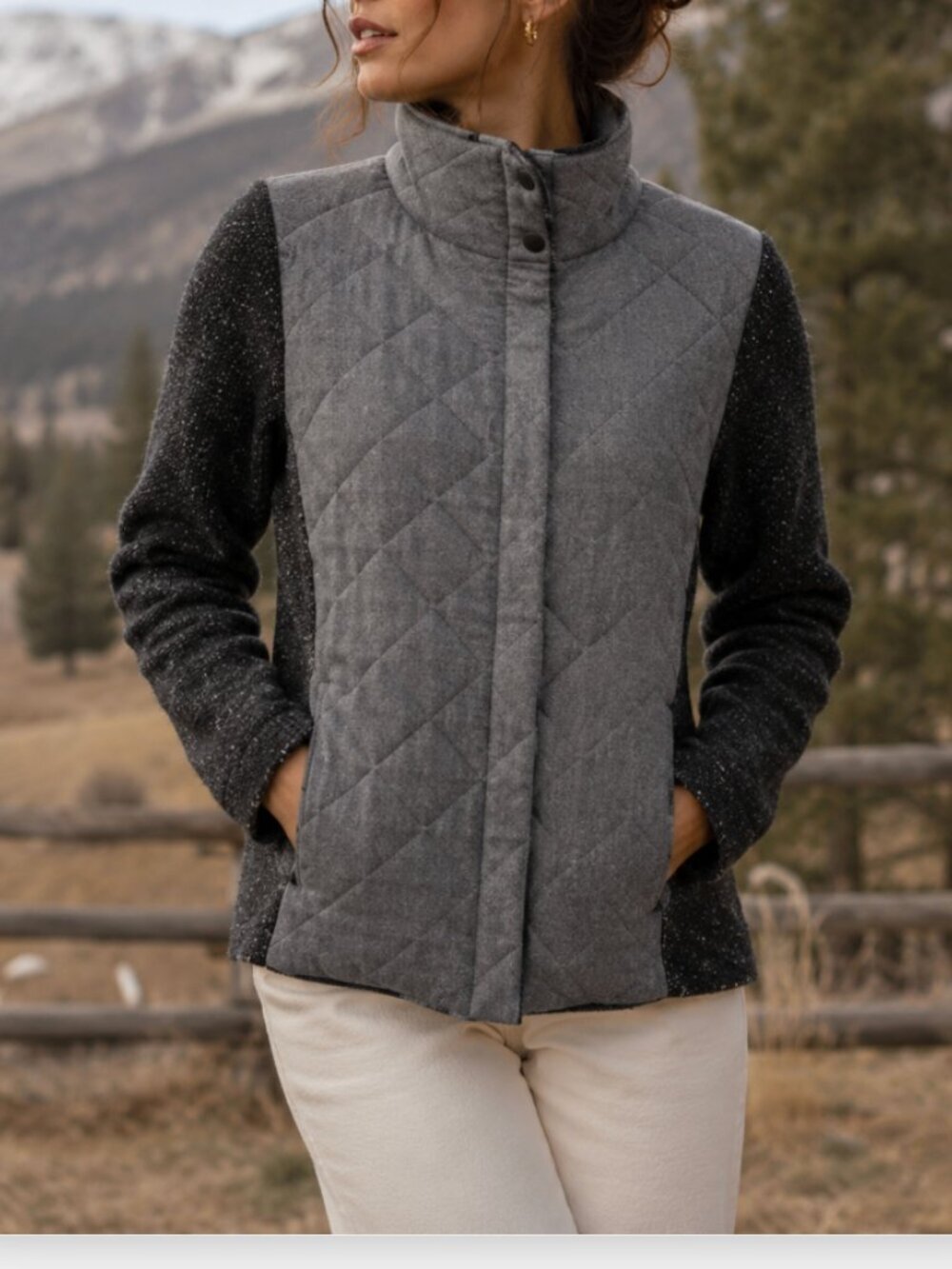 Smartwool Women's Pinery Quilted Full Zip Jacket Size S Gray Black Merino Wool